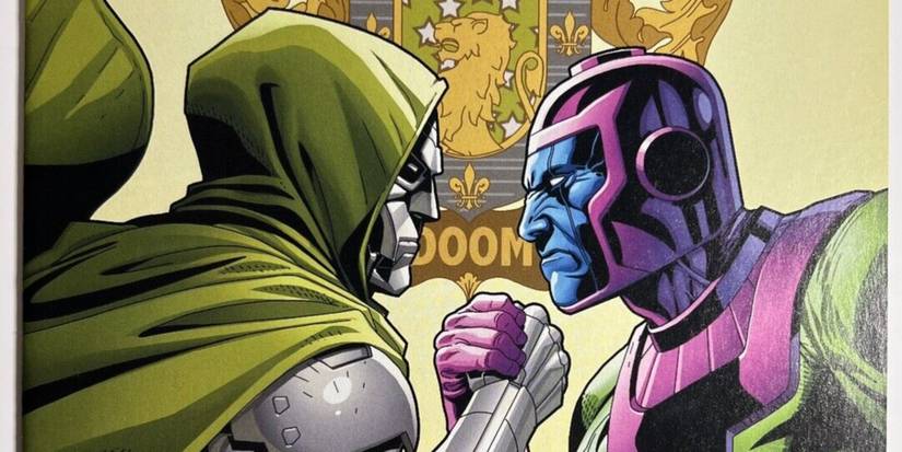 Kang arm-wrestling Doctor Doom in the comics