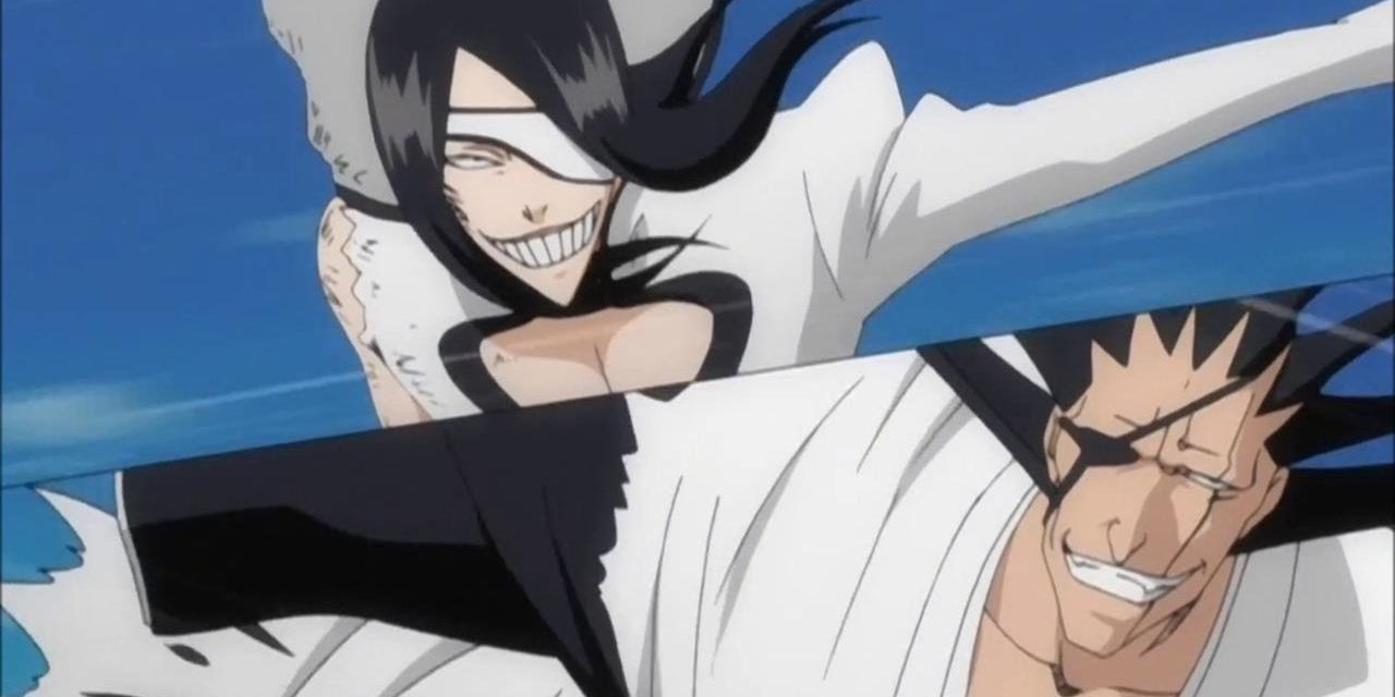 Kenpachi fighting his opponent in the anime