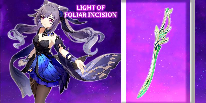 keqing holding light of foliar incision in genshin impact
