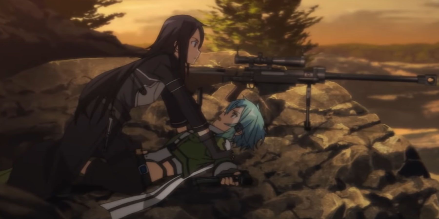 Kirito protecting Sinon