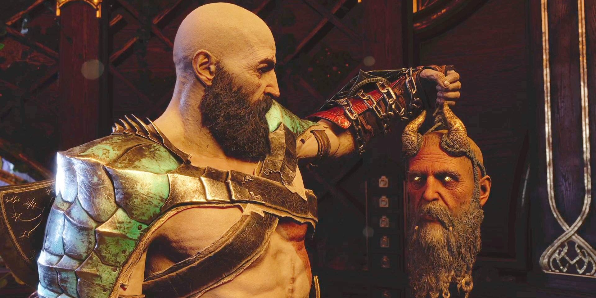 kratos holding an enemy's head in God Of War: Ragnarok
