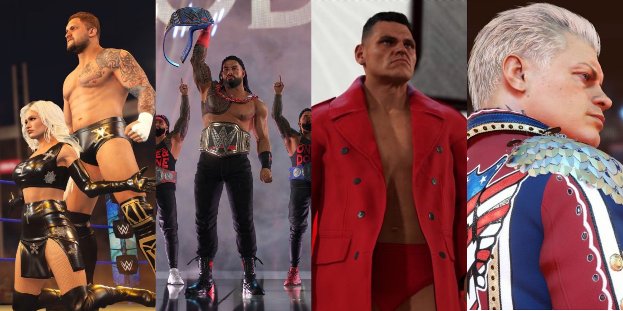 Karrion Kross, The Bloodline, Gunther & Cody Rhodes side by side from WWE2K23