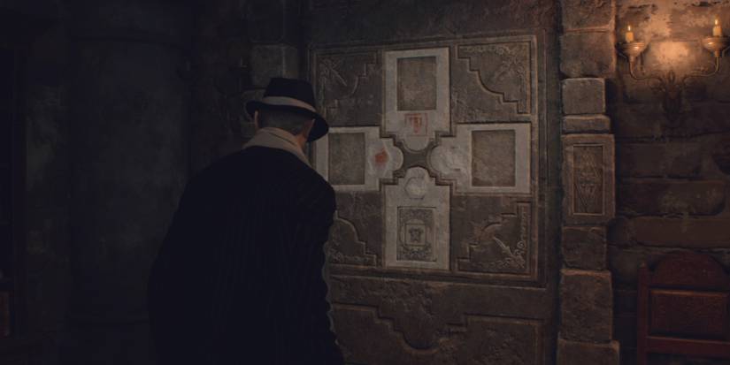 Leon faces the Bindery Lithographic Stones puzzle in Resident Evil 4 Remake