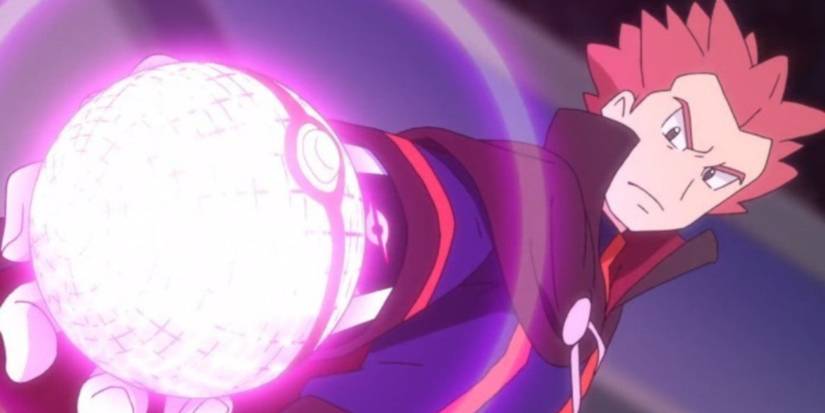 Lance powering up a Poke Ball in the anime
