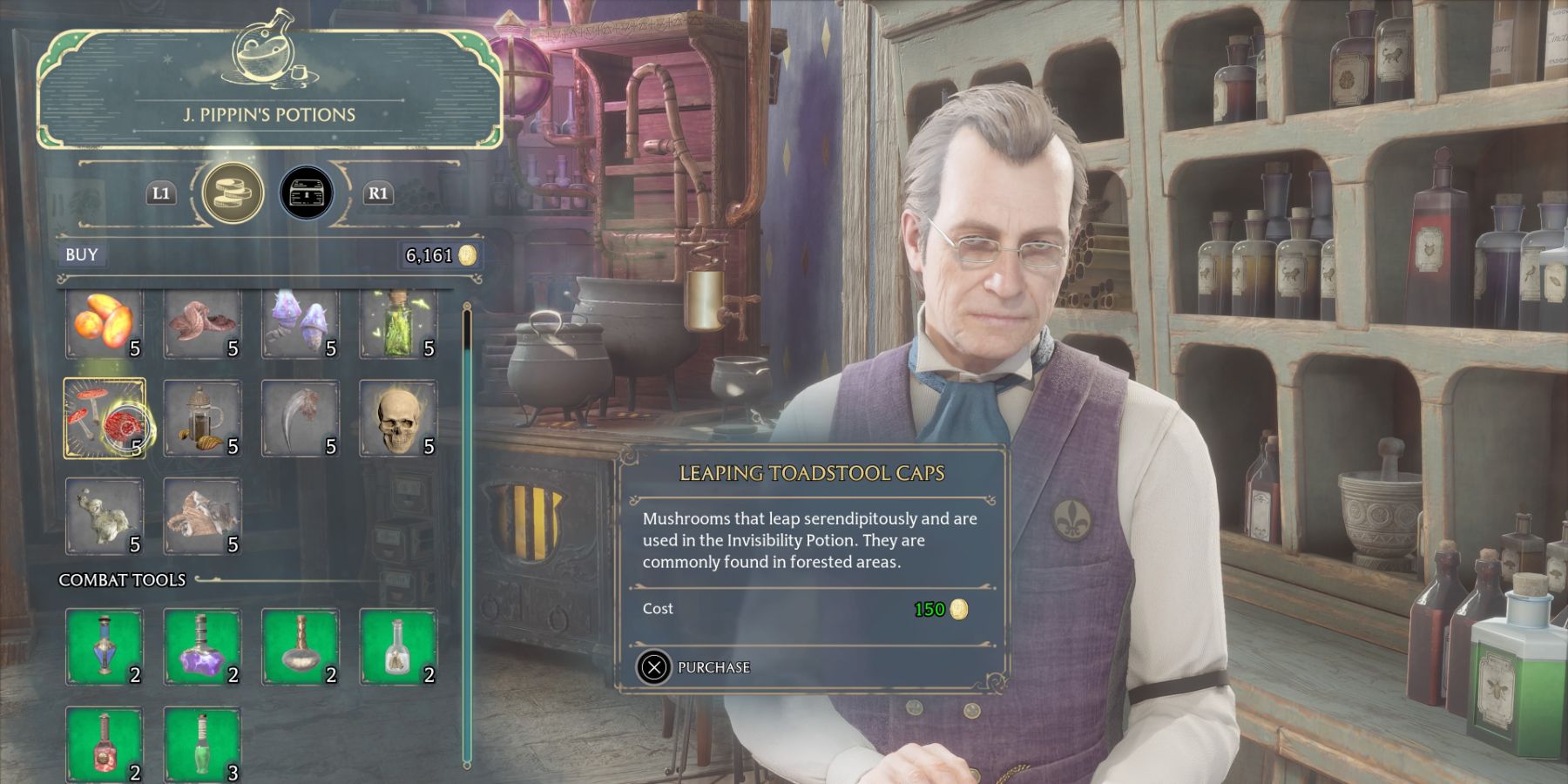 Buying Leaping Toadstool Caps in Hogwarts Legacy