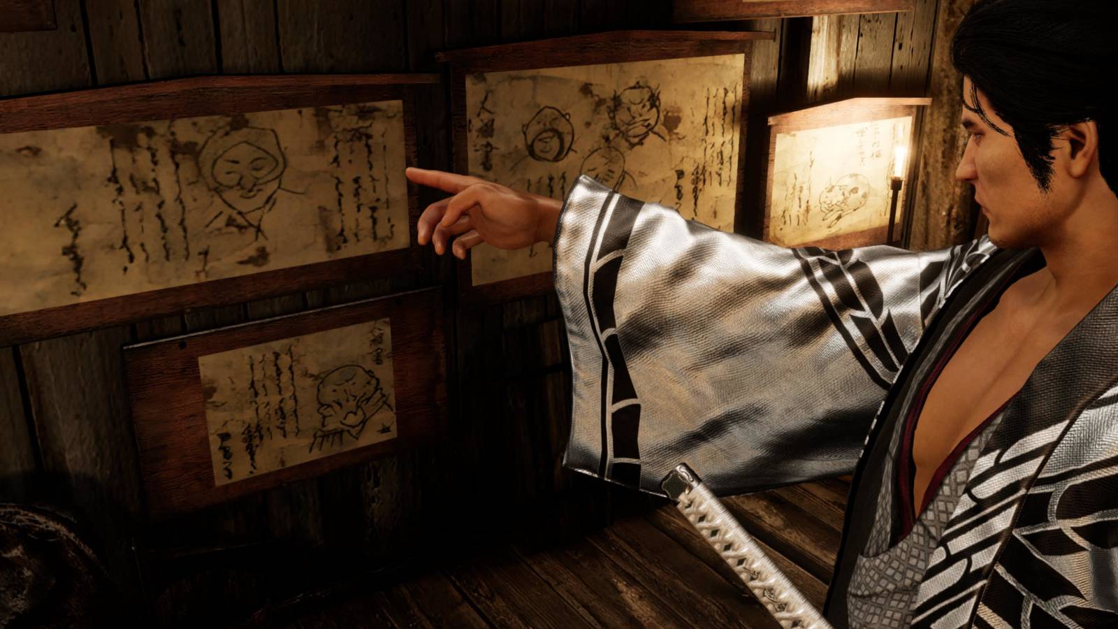 Like a Drago Ishin Ryoma checking the Wanted Men posters