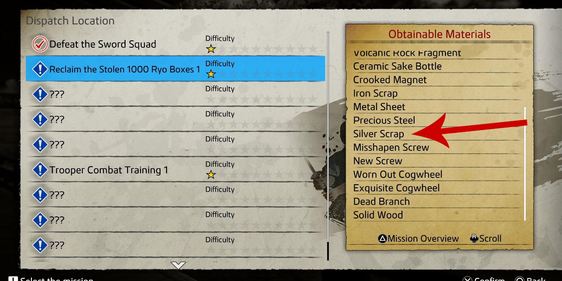 Like a Dragon Ishin Barracks, silver scrap in obtainable materials