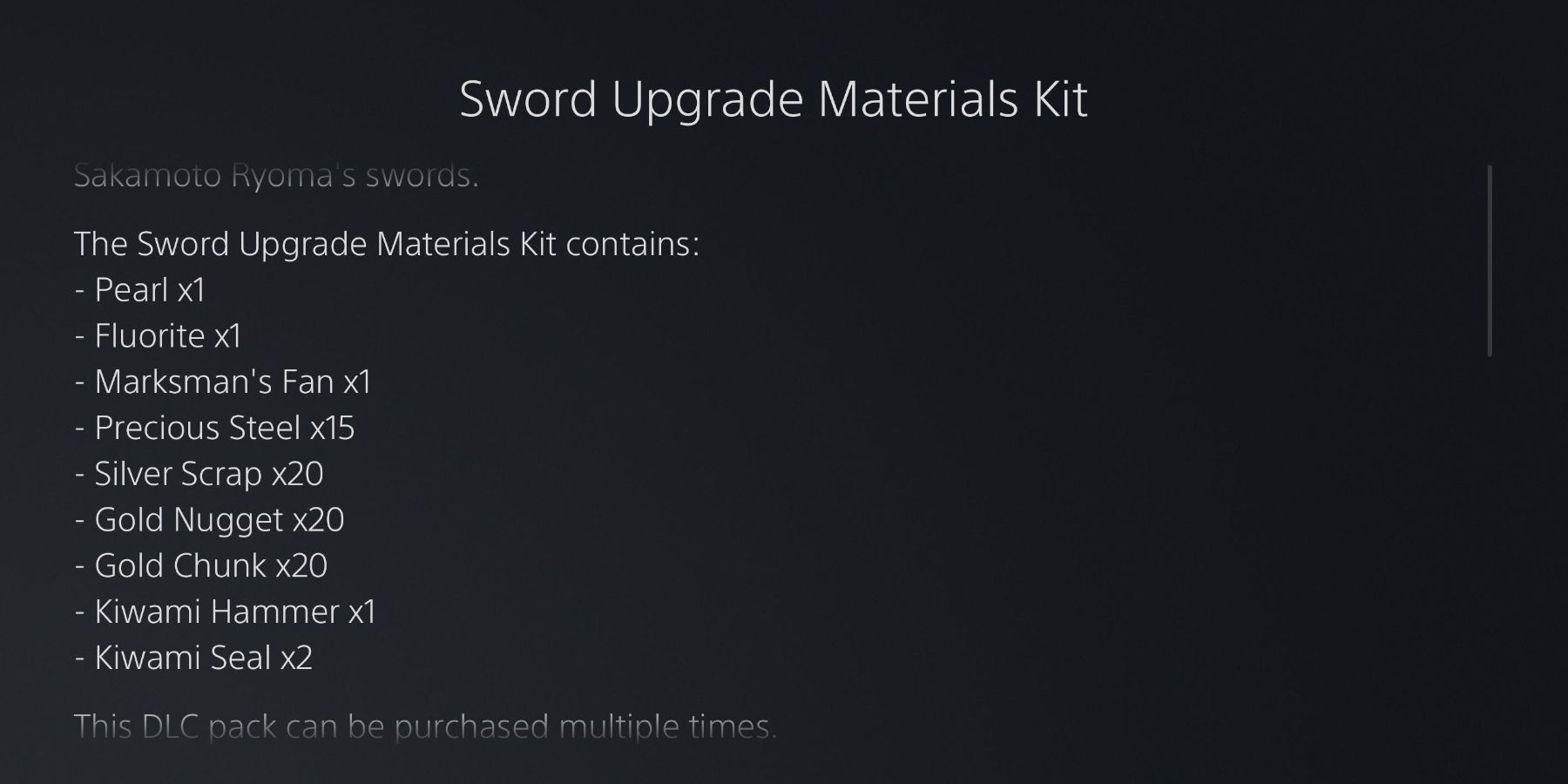 Like a Dragon Ishin sword upgrade materials kit