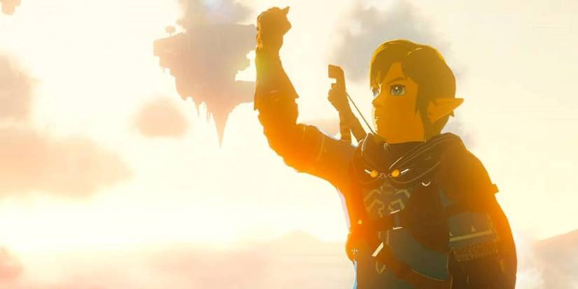 legend of zelda tears of the kingdom link sky islands arm raised