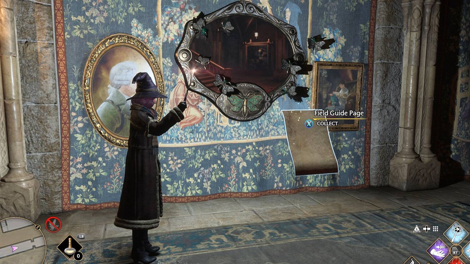 Long Gallery moth frame field guide page location Hogwarts Legacy