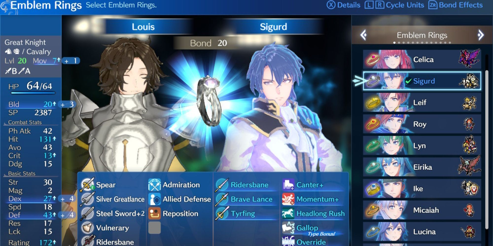 Louis equipped with Sigurd in Fire Emblem Engage