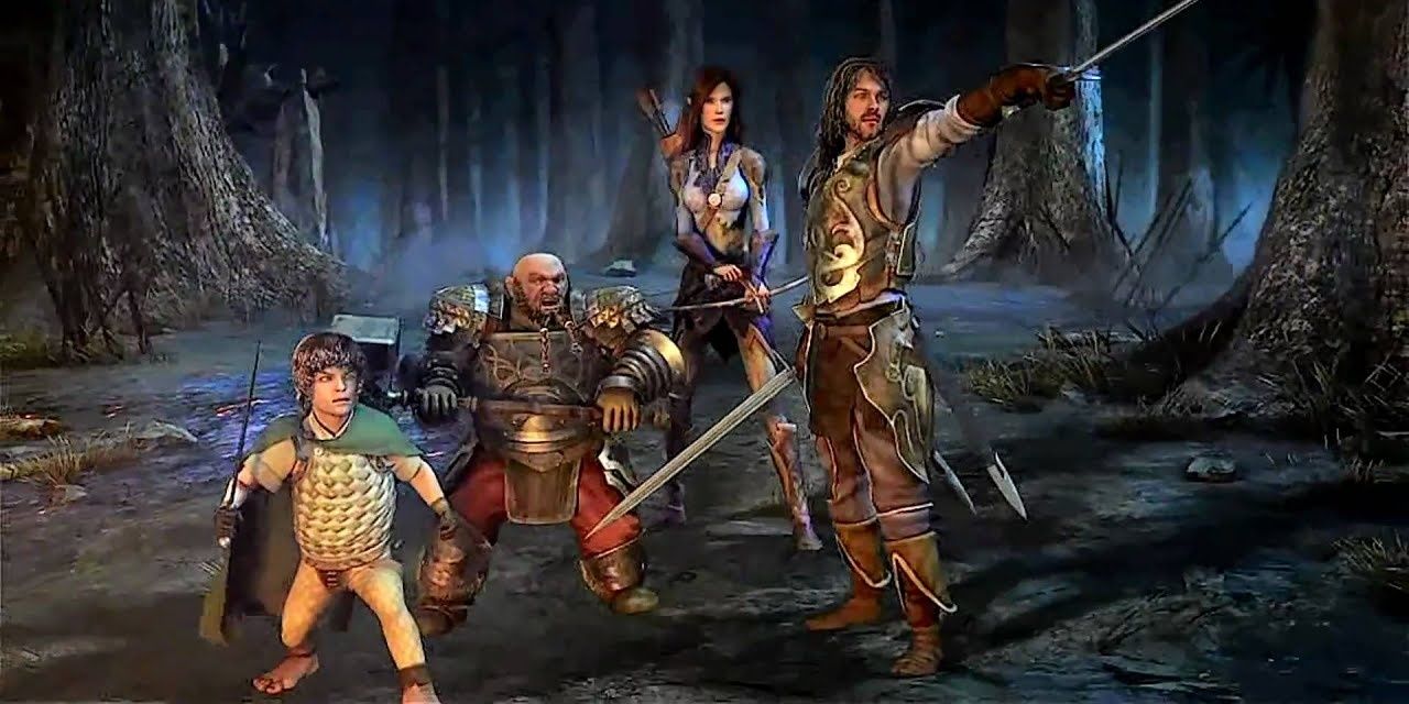 A Man, Elf, Dwarf, and Hobbit in The Lord of the Rings Online