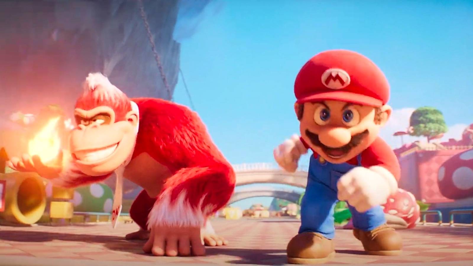 Fire Donkey Kong and grown Mario in Super Mario Bors. Movie trailer