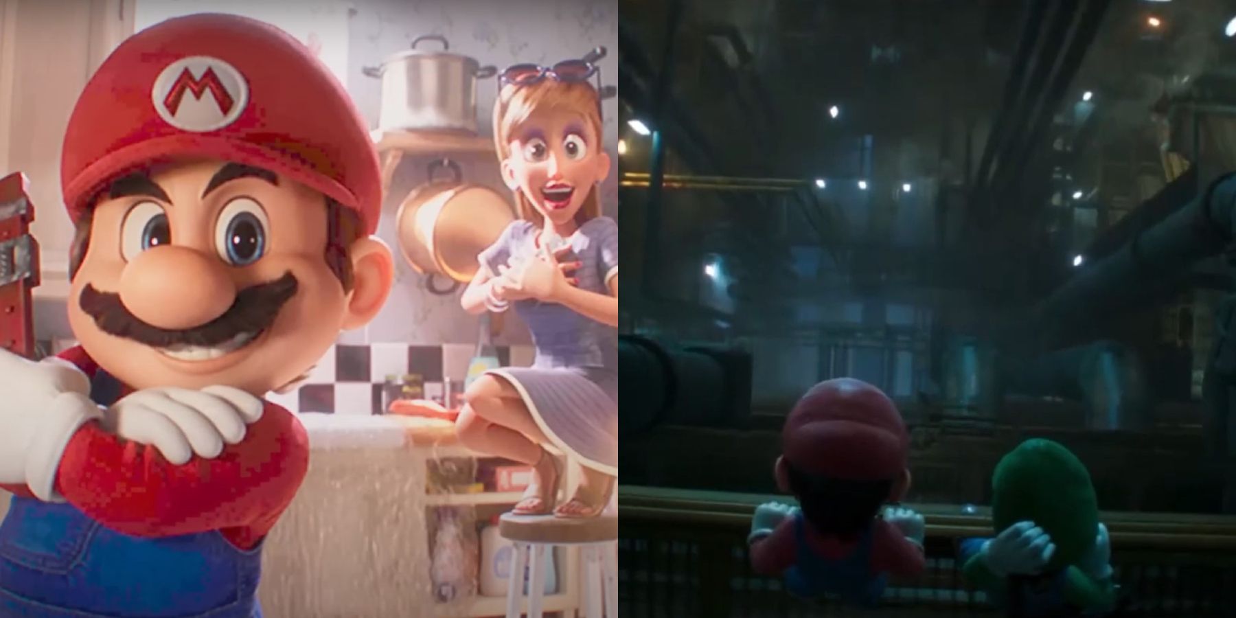 Mario plumbing trailer and Mario and Luigi in the Underground split image