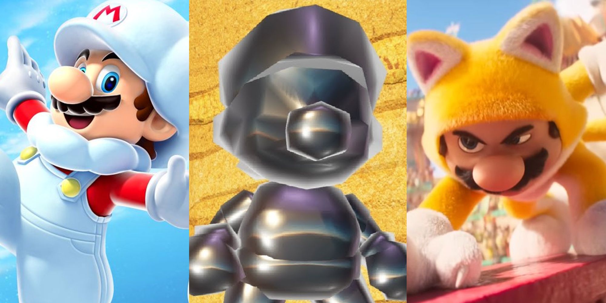 Cloud Mario; Metal Mario in Odyssey; Cat Mario in the Mario Movie