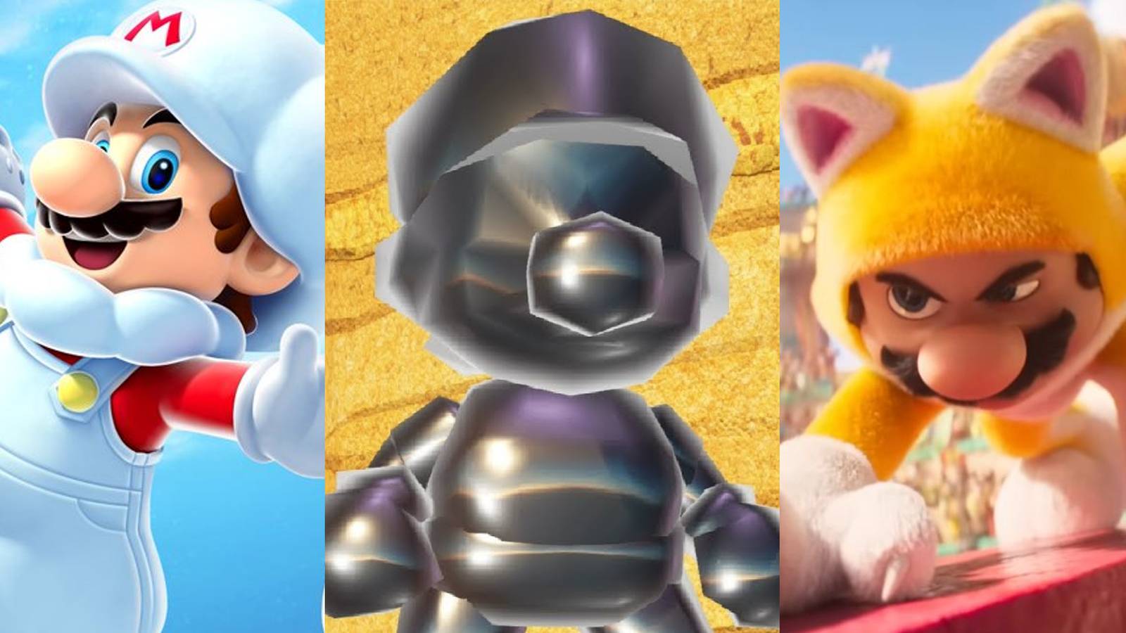 Cloud Mario; Metal Mario in Odyssey; Cat Mario in the Mario Movie