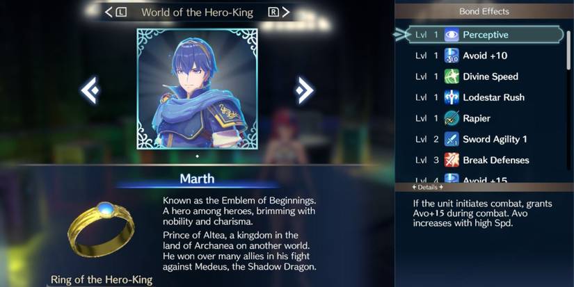 Marth Emblem Ring Bond Effects in Fire Emblem Engage