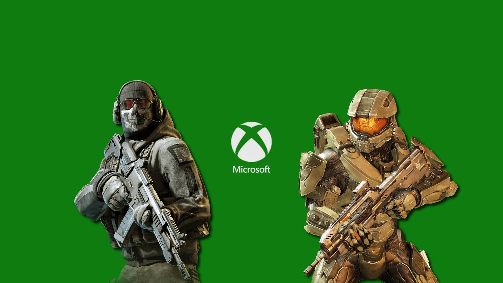Halo's Master Chief and Call of Duty's Ghost over Xbox logo