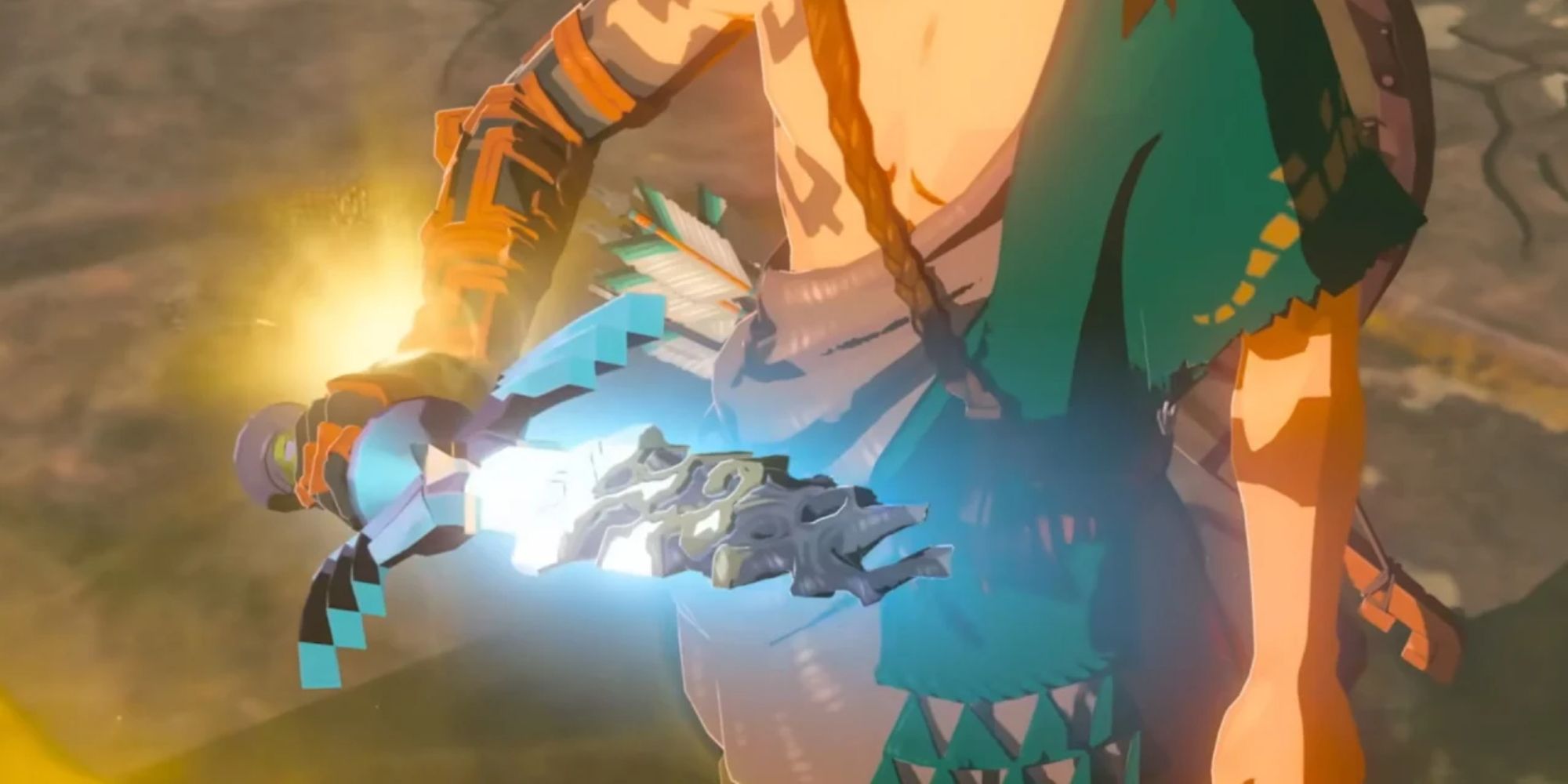 Link holding a broken Master Sword