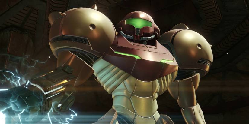 A screenshot from Metroid Prime Remastered featuring Samus looking around a dark tunnel.