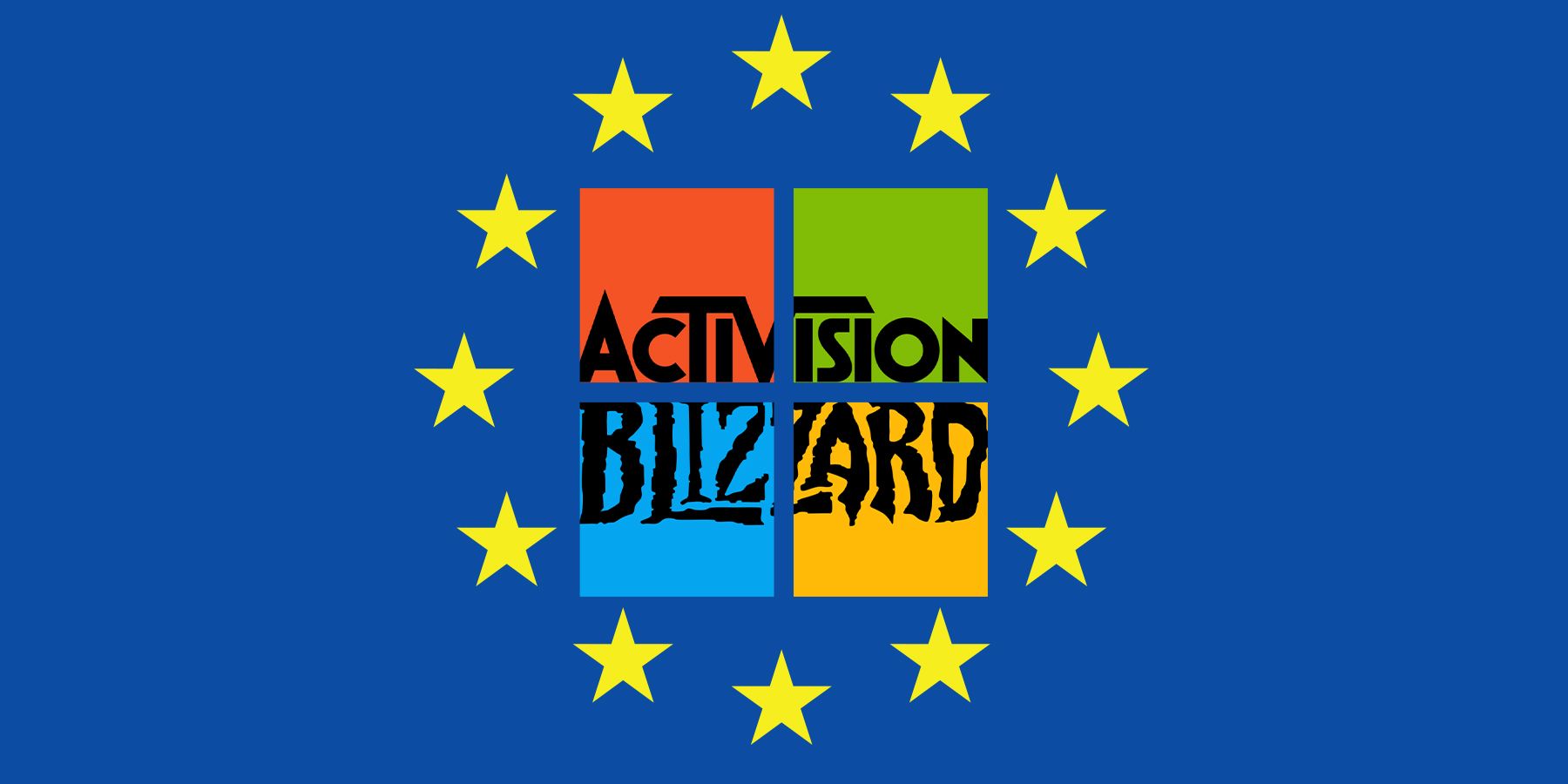 Microsoft Activision Blizzard logos inside European Union flag