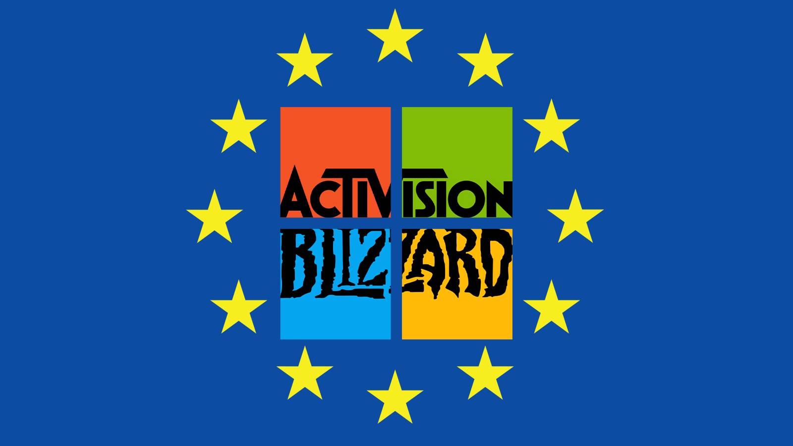 Microsoft Activision Blizzard logos inside European Union flag