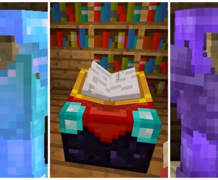 minecraft enchantment table, netherite armor, diamond armor