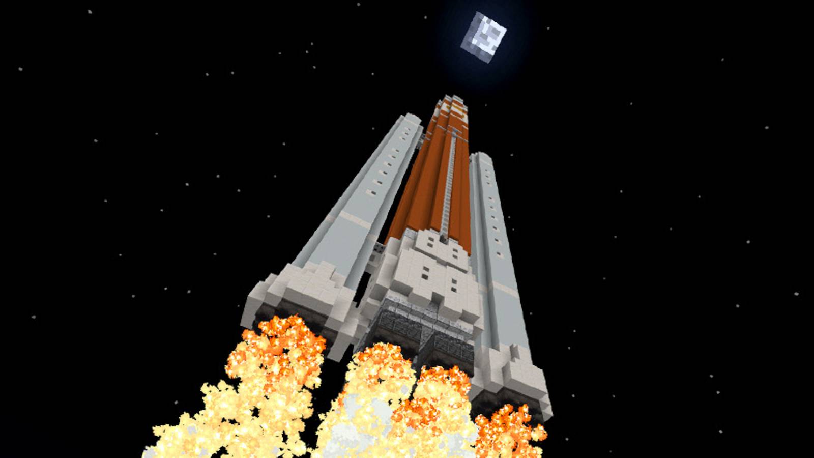 artimis spaceshit blasting off in minecraft