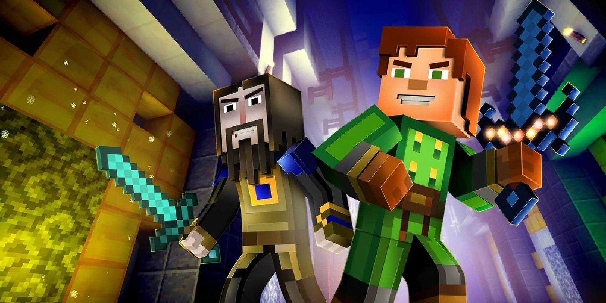 Two minecraft characters ready to jump into action.