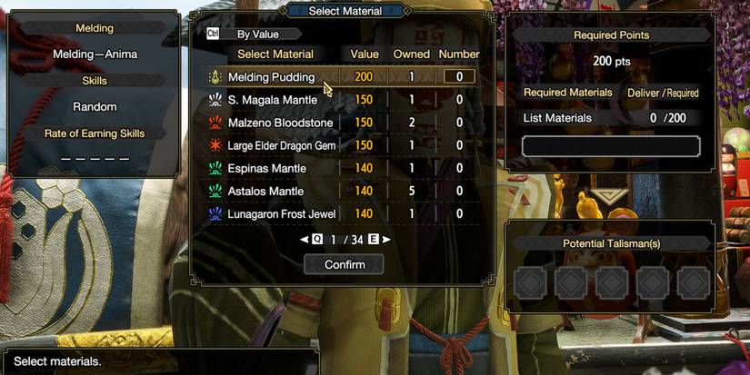 Monster Hunter Rise - Hovering Over A Melding Pudding In Anima Melding Menu