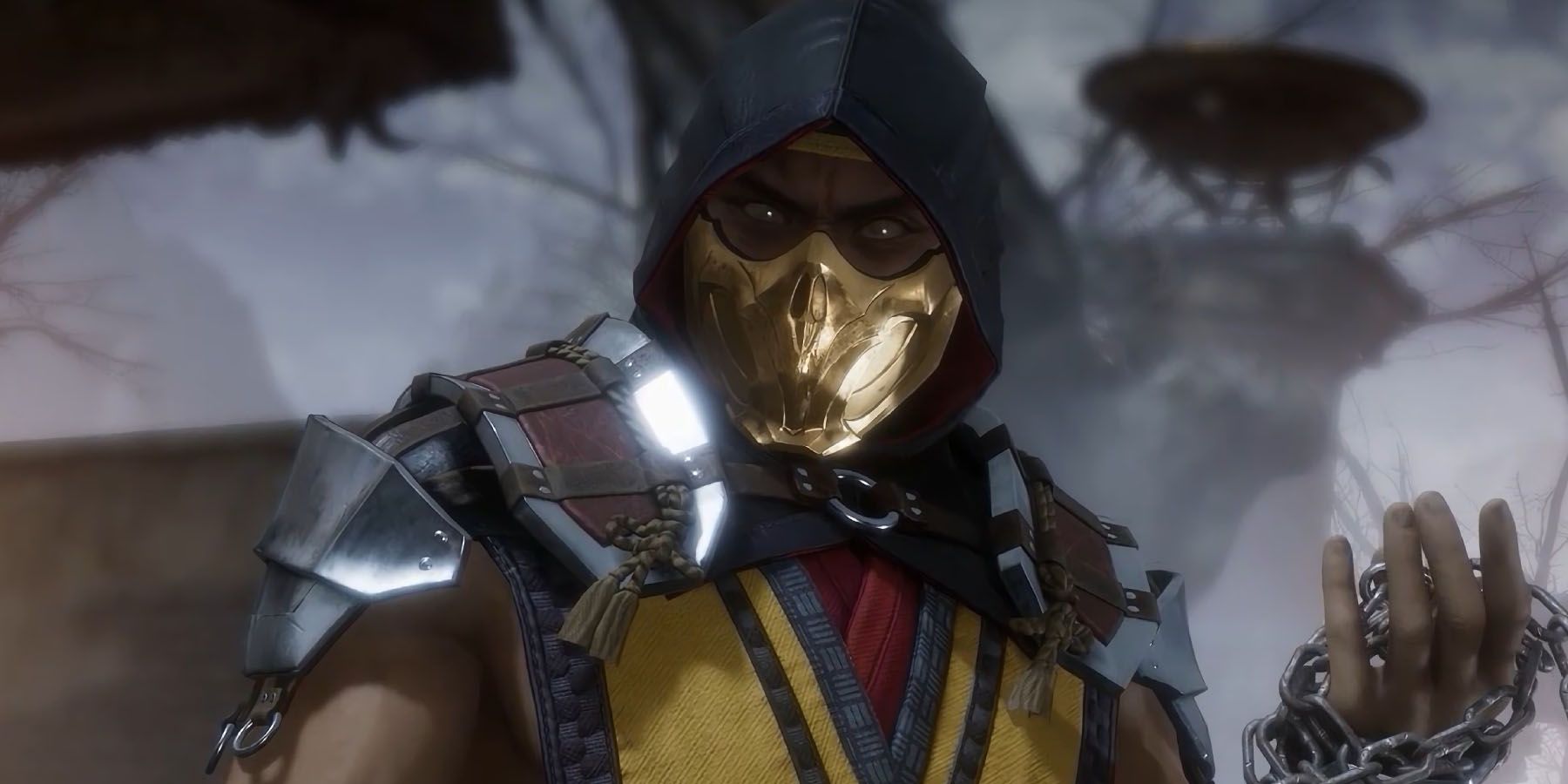 A screenshot of Scorpion from Mortal Kombat 11.