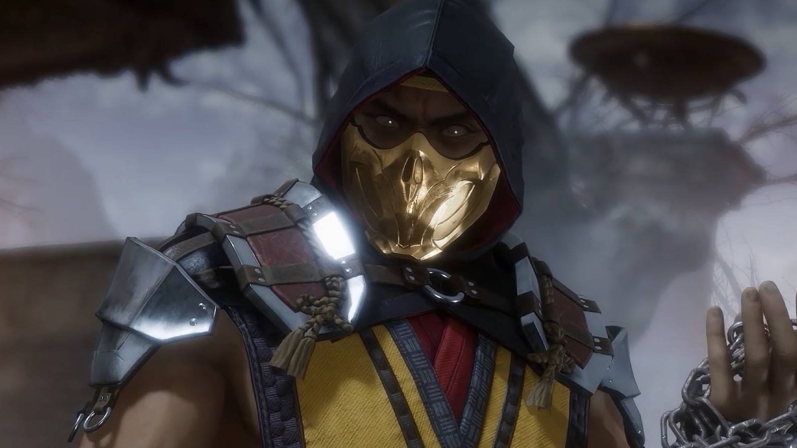 A screenshot of Scorpion from Mortal Kombat 11.