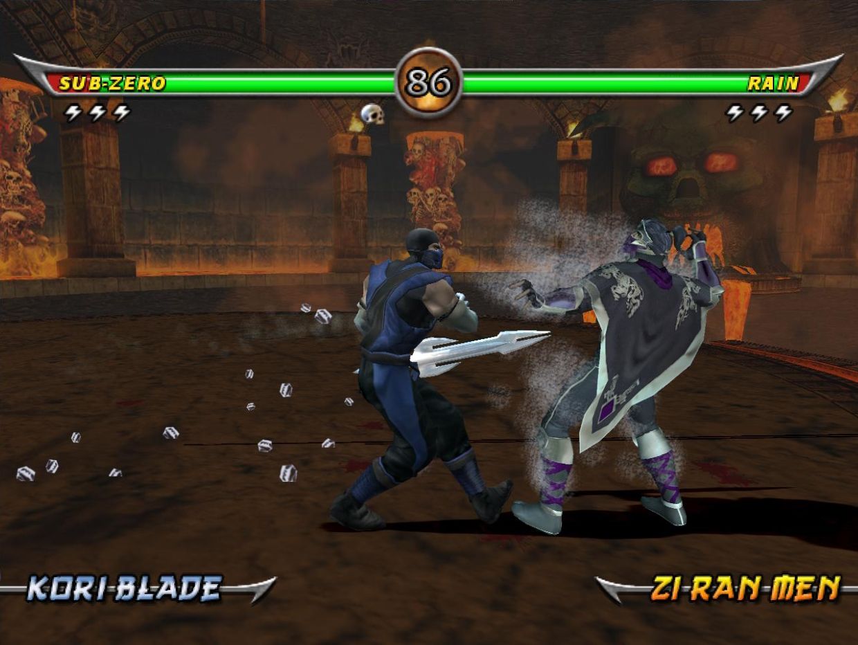 Screenshot of Sub-Zero fighting Rain in Mortal Kombat: Deadly Alliance