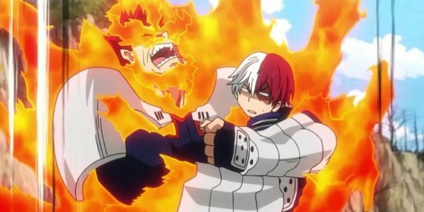 my hero academia endeavour hugging shoto todoroki