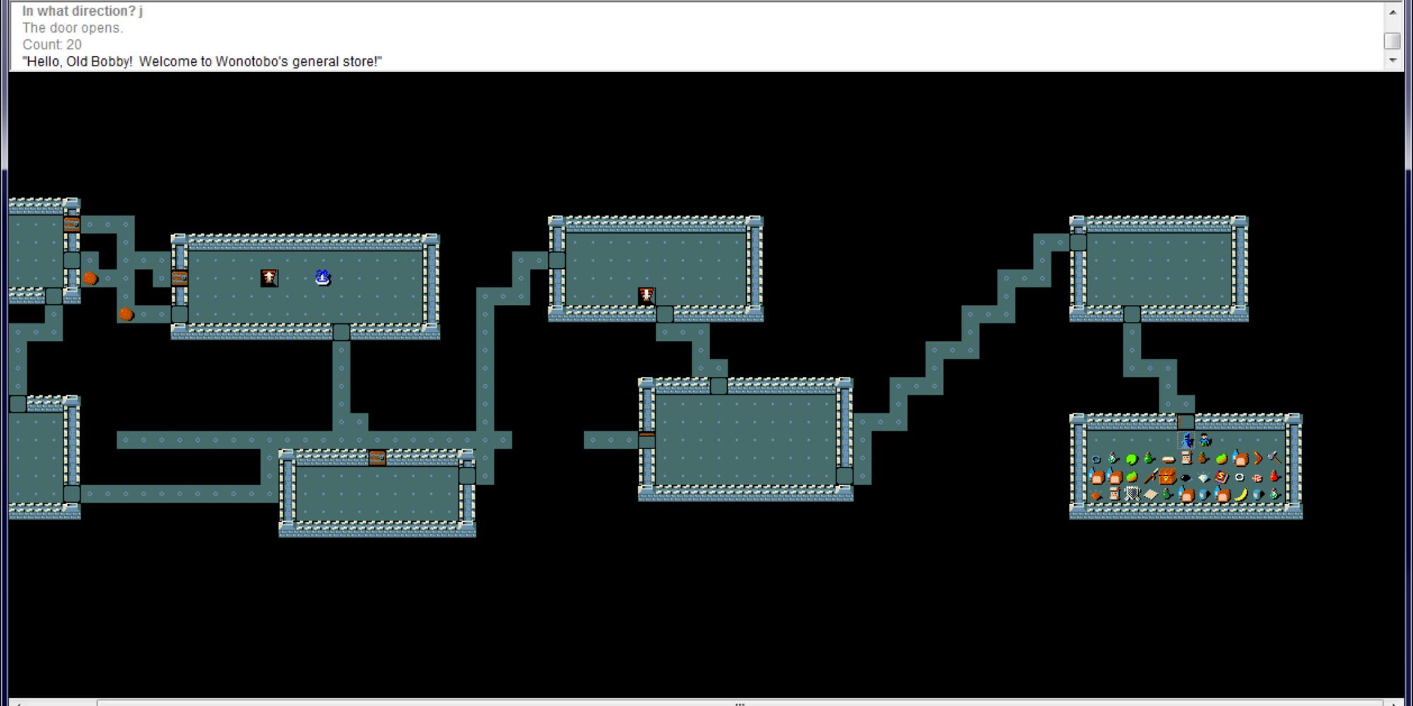 A player visiting a store in NetHack 