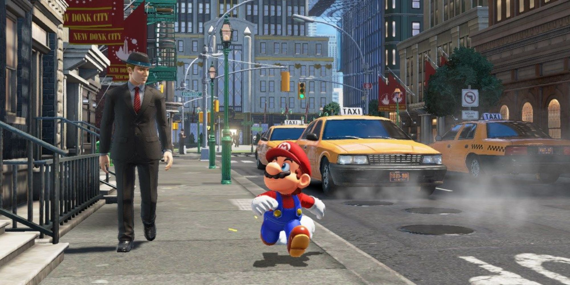 Mario walking through New Donk City