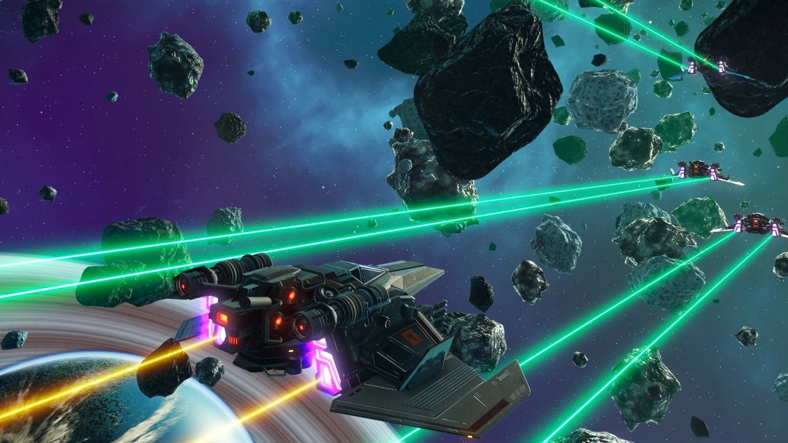 space battle in an asteroid field from no man's sky fractal update patch 4.15