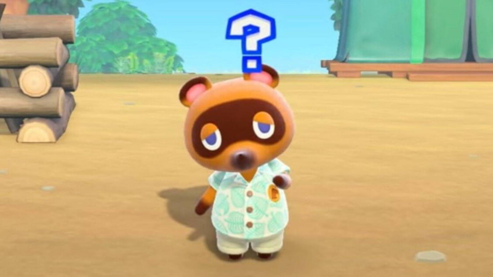Tom Nook with a question mark in Animal Crossing New Horizons