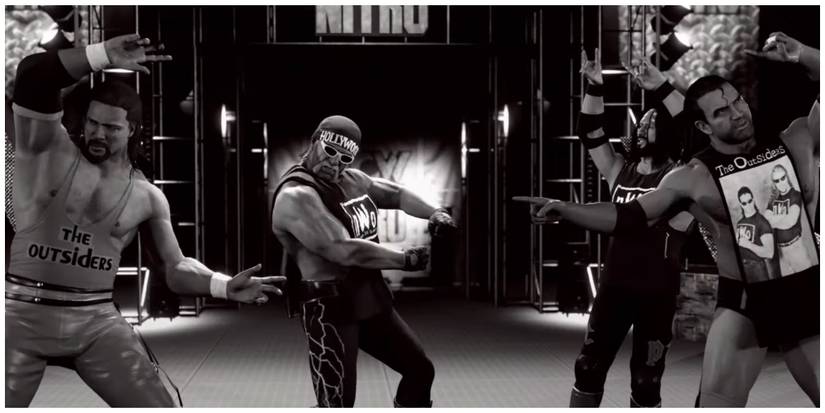 WWE nWo members Kevin Nash, Hulk Hogan, Syxx and Scott Hall posing in WWE2K23