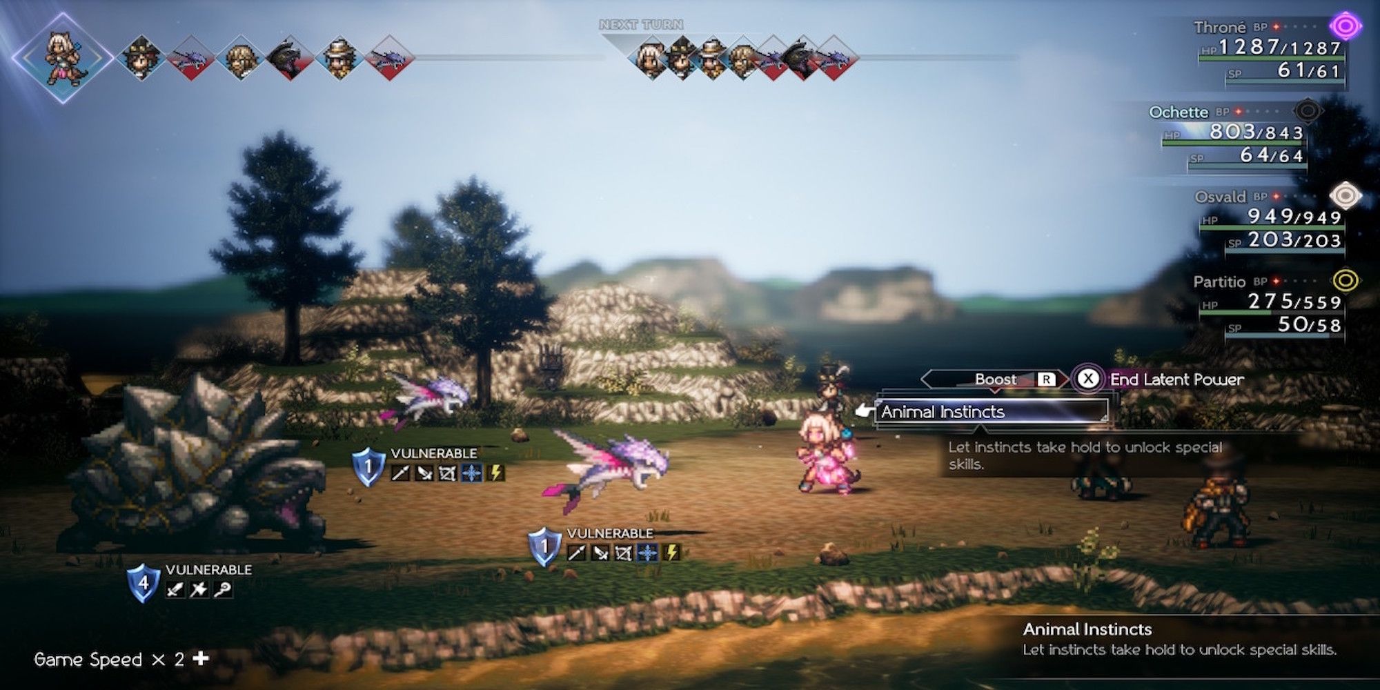 Ochette activating their Latent Power in battle in Octopath Traveler 2