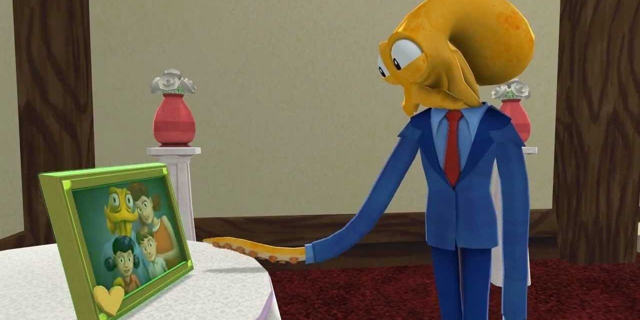 Octodad looking at a family photo