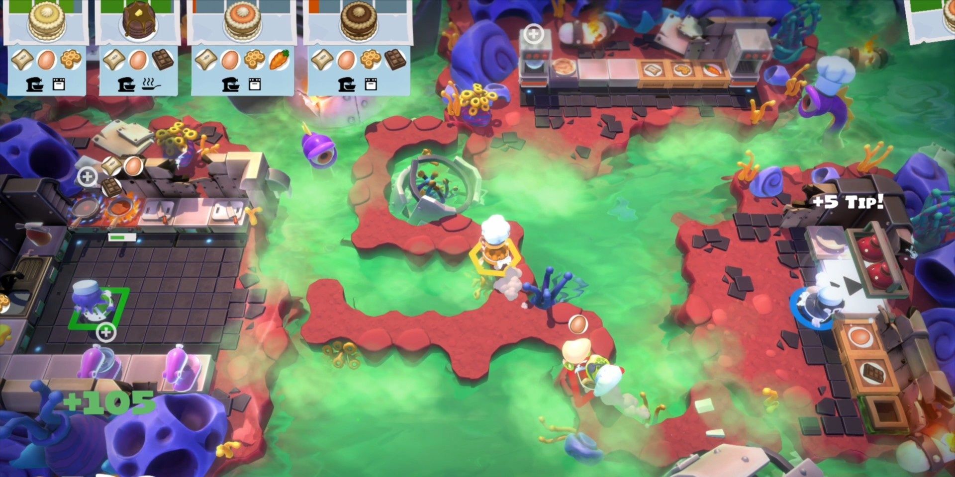 A kitchen with toxic smog in Overcooked: All You Can Eat