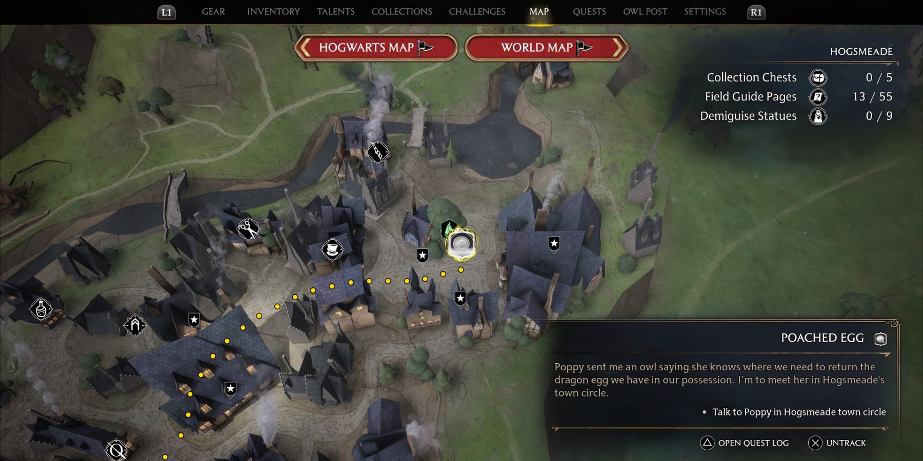 The Poached Egg side quest location in Hogwarts Legacy