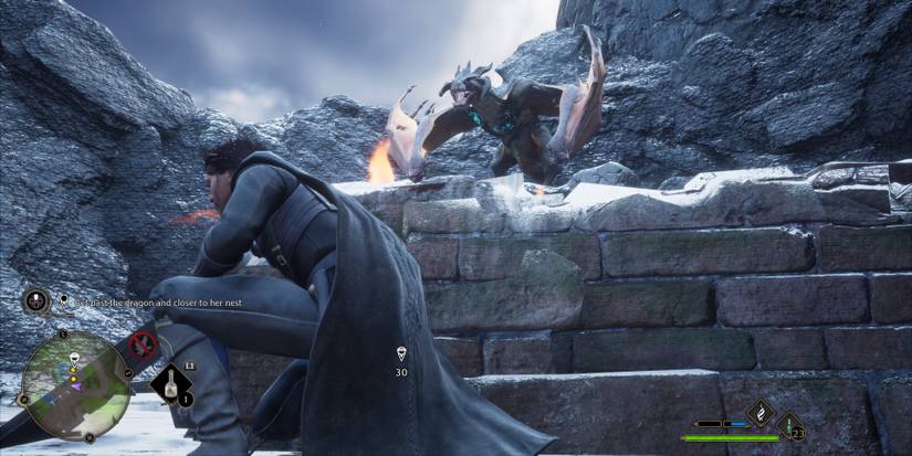 Hiding from a dragon in Hogwarts Legacy