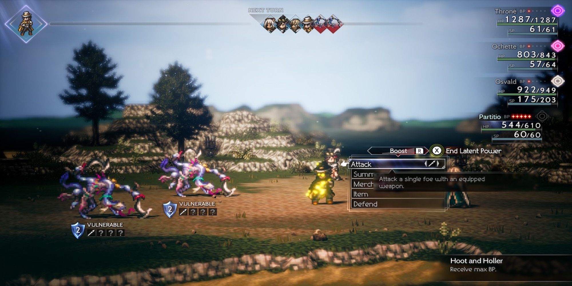Partitio activating their Latent Power in battle in Octopath Traveler 2