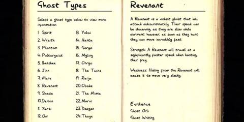 The journal entry for the Revenant, detailing all its traits in Phasmophobia 