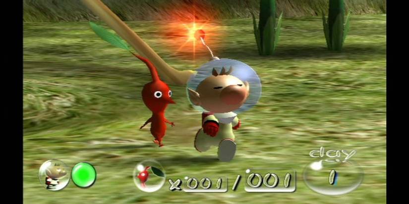 OIimar followed by a red Pikmin