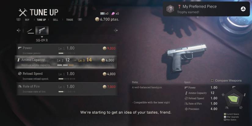 Tuning up a pistol in Resident Evil 4 Remake
