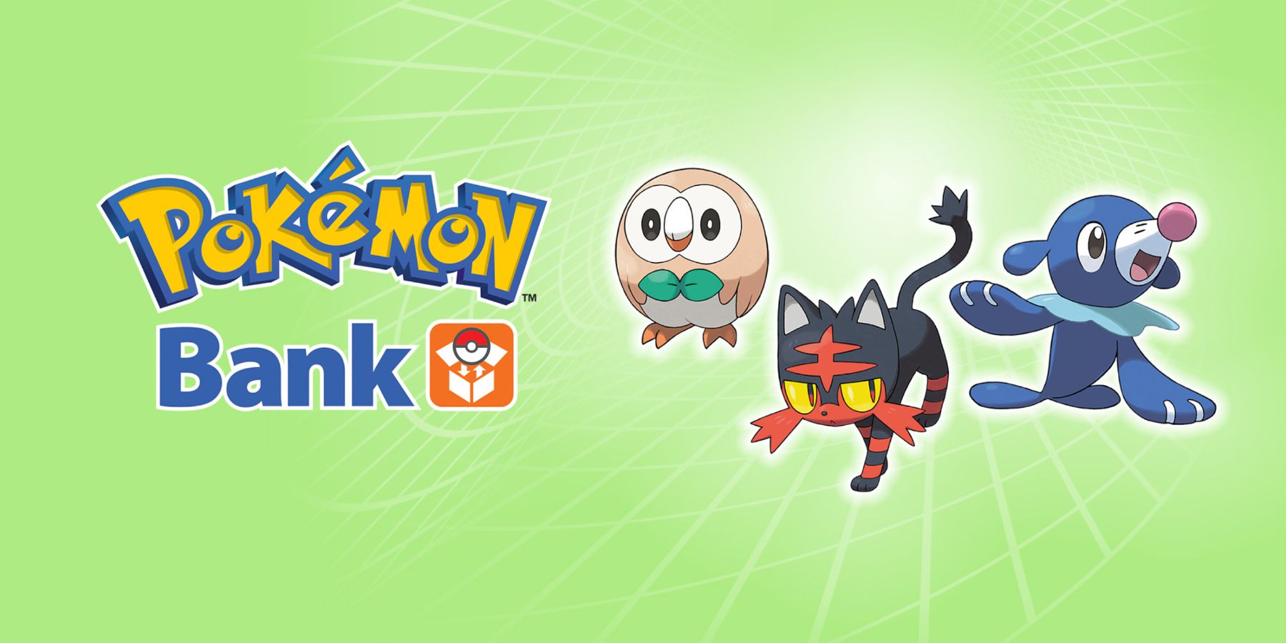 Pokemon bank logo with alola starters rowlett litten and popplio