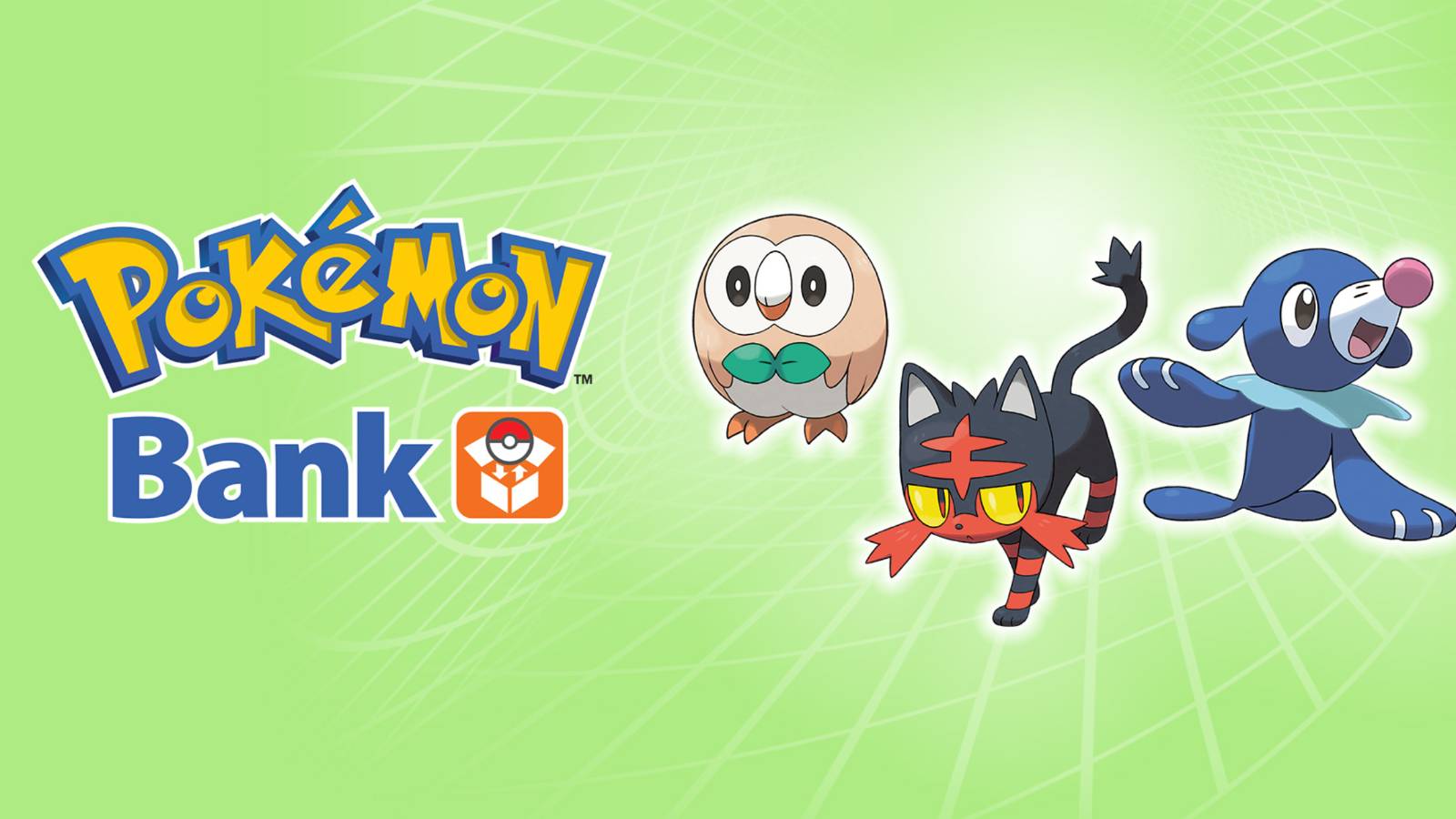 Pokemon bank logo with alola starters rowlett litten and popplio